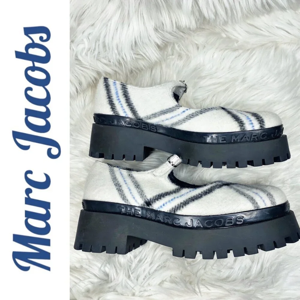 NWOB MARC JACOBS MARY‎ JANE PLATFORM WOOL PLAID, SIZE 38